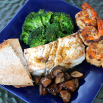 Halibut with Mushroom Wine Sauce ~ and bonus shrimp appetizer