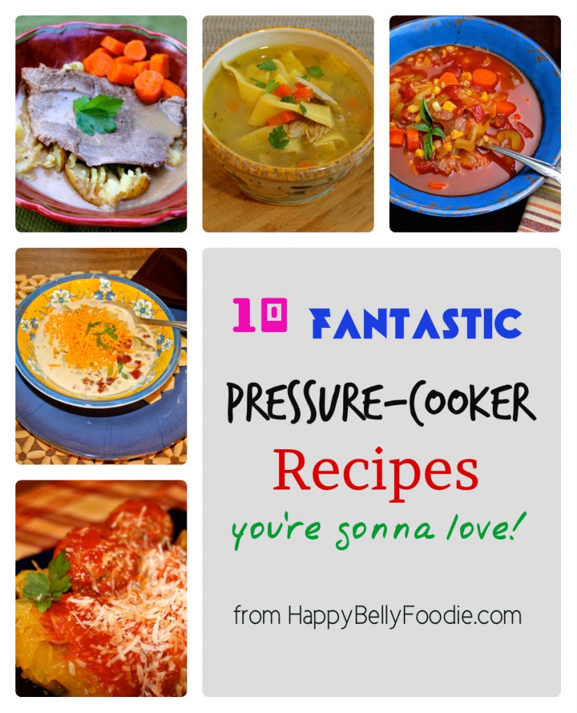 10 Fantastic Pressure Cooker Recipes you can make lickity split. Visit HappyBellyFoodie.com for details!