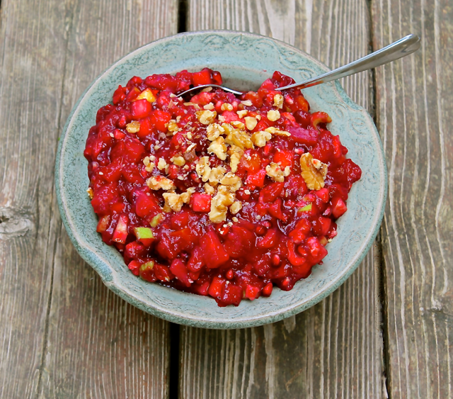 Cranberry Apple Salad a beautiful harmony of fruits, sweet and tart. Find this delicious recipe here at Happy Belly Foodie
