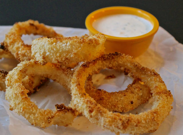 crispy baked onion rings and garlic ranch