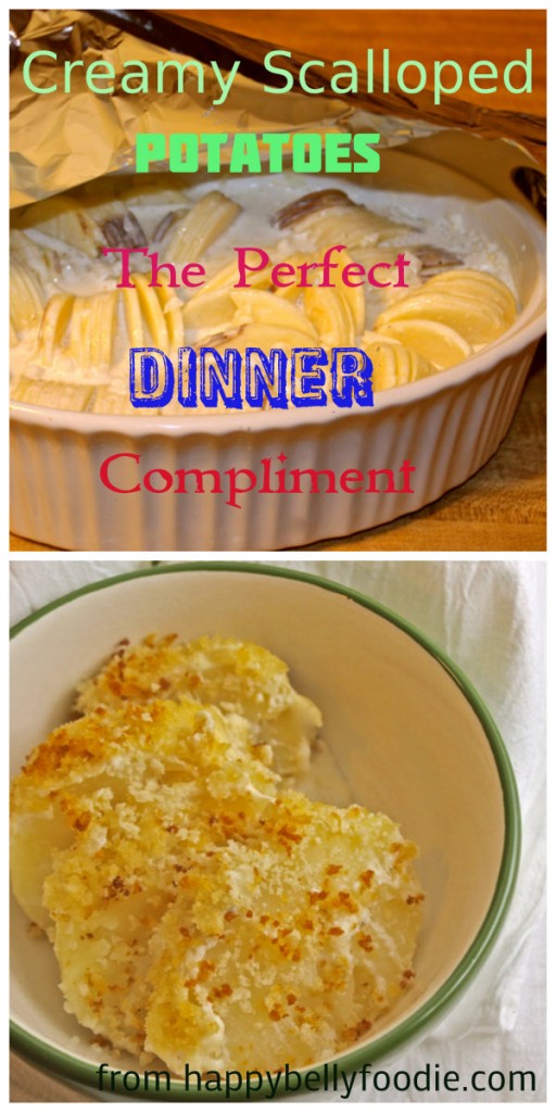 from happybellyfoodie.com Creamy Scalloped Potatoes are the perfect complementary potato dish for your dinner. Comfort food at it's best!