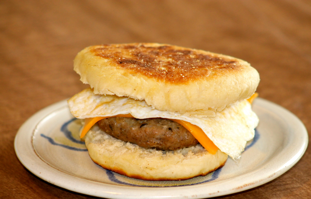 English muffin with homemade sausage patty