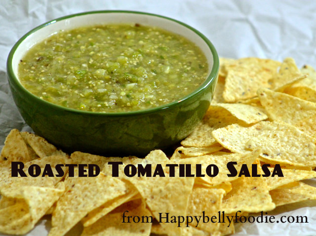 Roasted Tomatillo Salsa has just the right amount of heat and it's not too sweet. Serve with fresh tortilla chips or as a side to compliment your favorite Mexican meal. from Happybellyfoodie.com